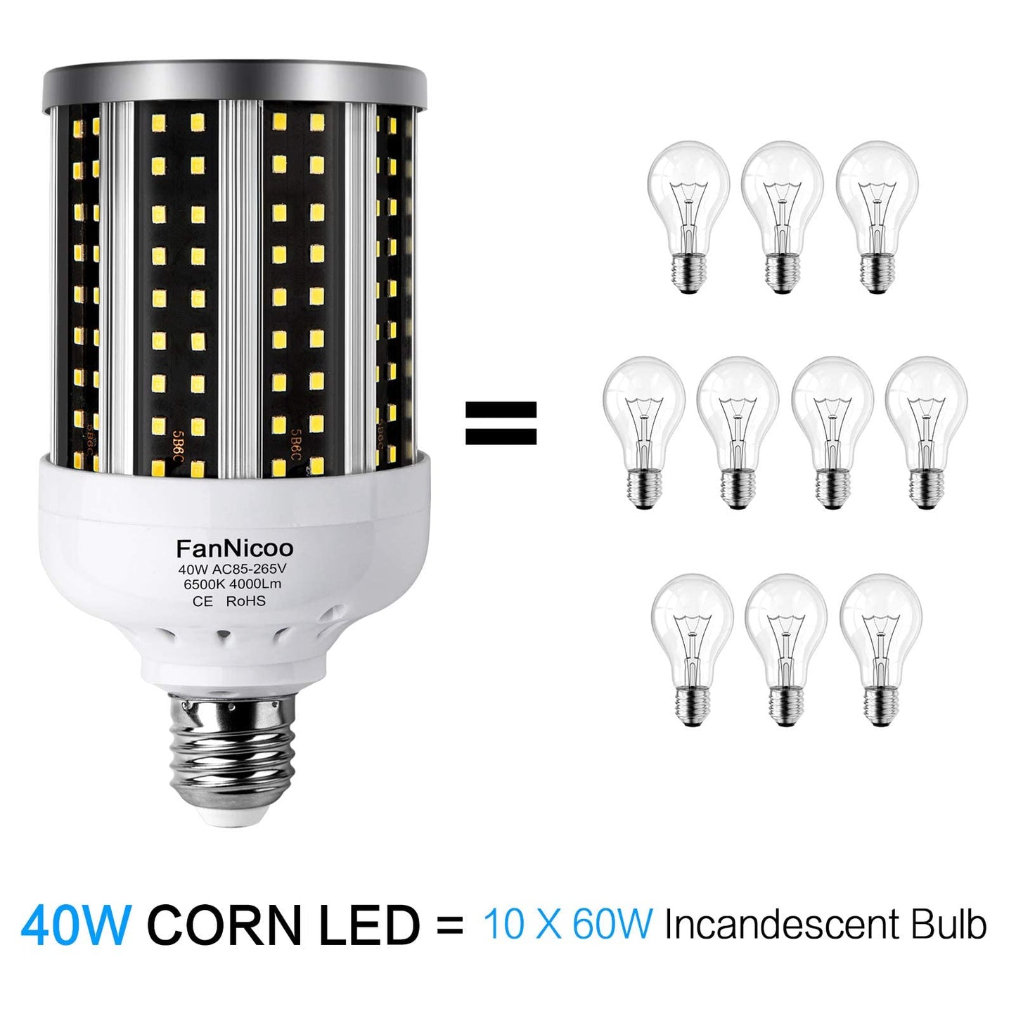LED Corn Light Bulb 2 Pack 280W Equivalent Cool Bright Daylight White 40W 6500K 4000 Lumen E26/E27 Medium Base New Corn Shape 360°Beam Angle