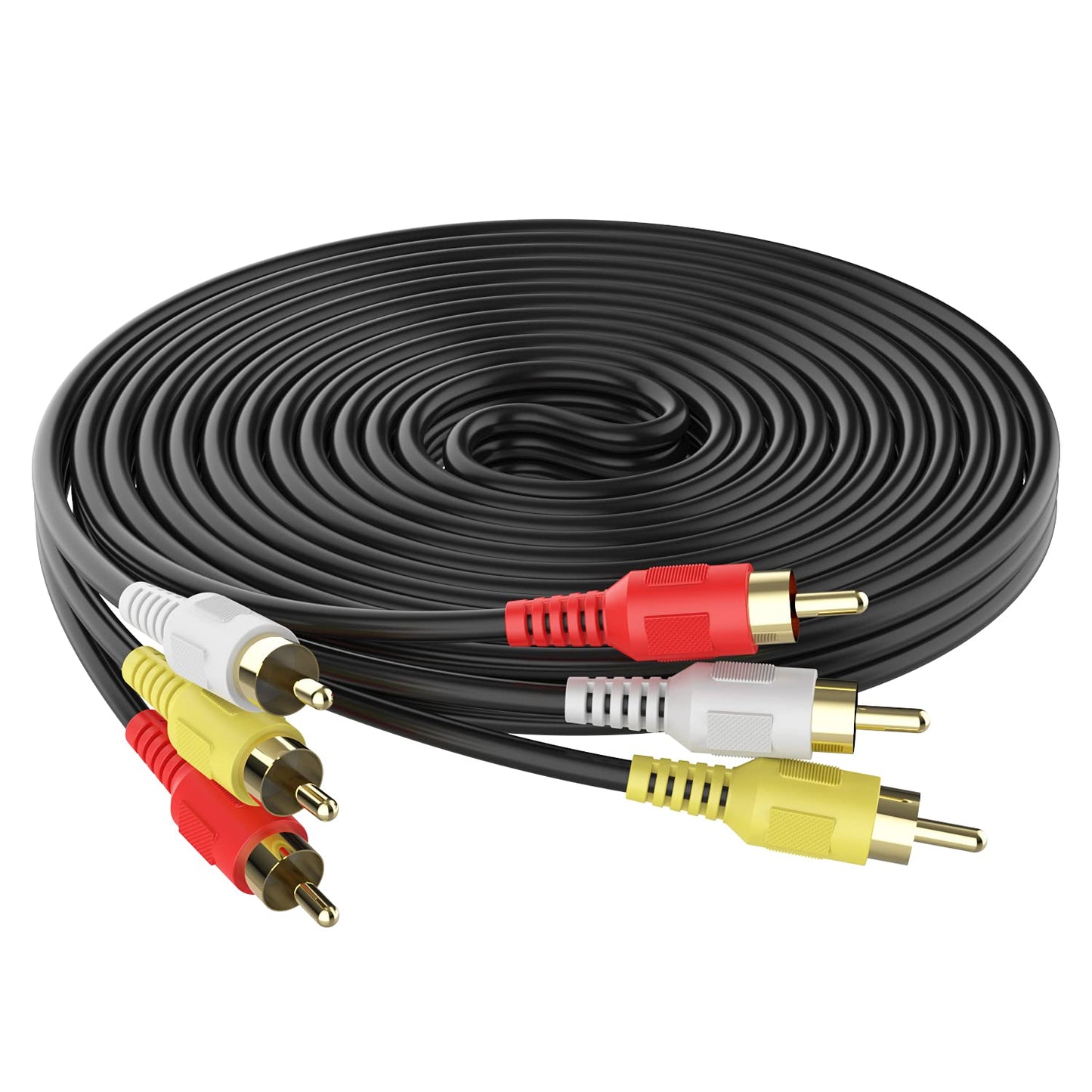 Abireiv Audio Video RCA Cable, 10FT 3RCA to 3RCA Composite AV Cable Compatible with Set-Top Box, Speaker, Amplifier, DVD Player, 24K Gold Plated