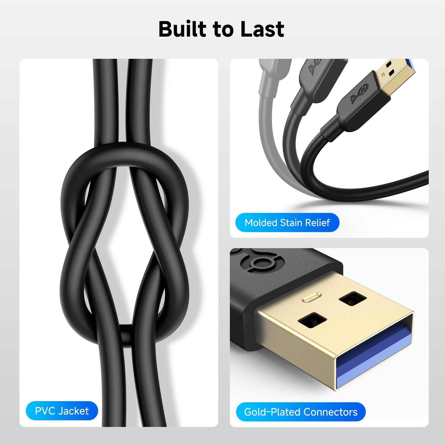 Cable Matters 2-Pack 5Gbps USB 3.0 Cable - 6ft, Male to Male USBA to USBA Cable, USB Cord, Black