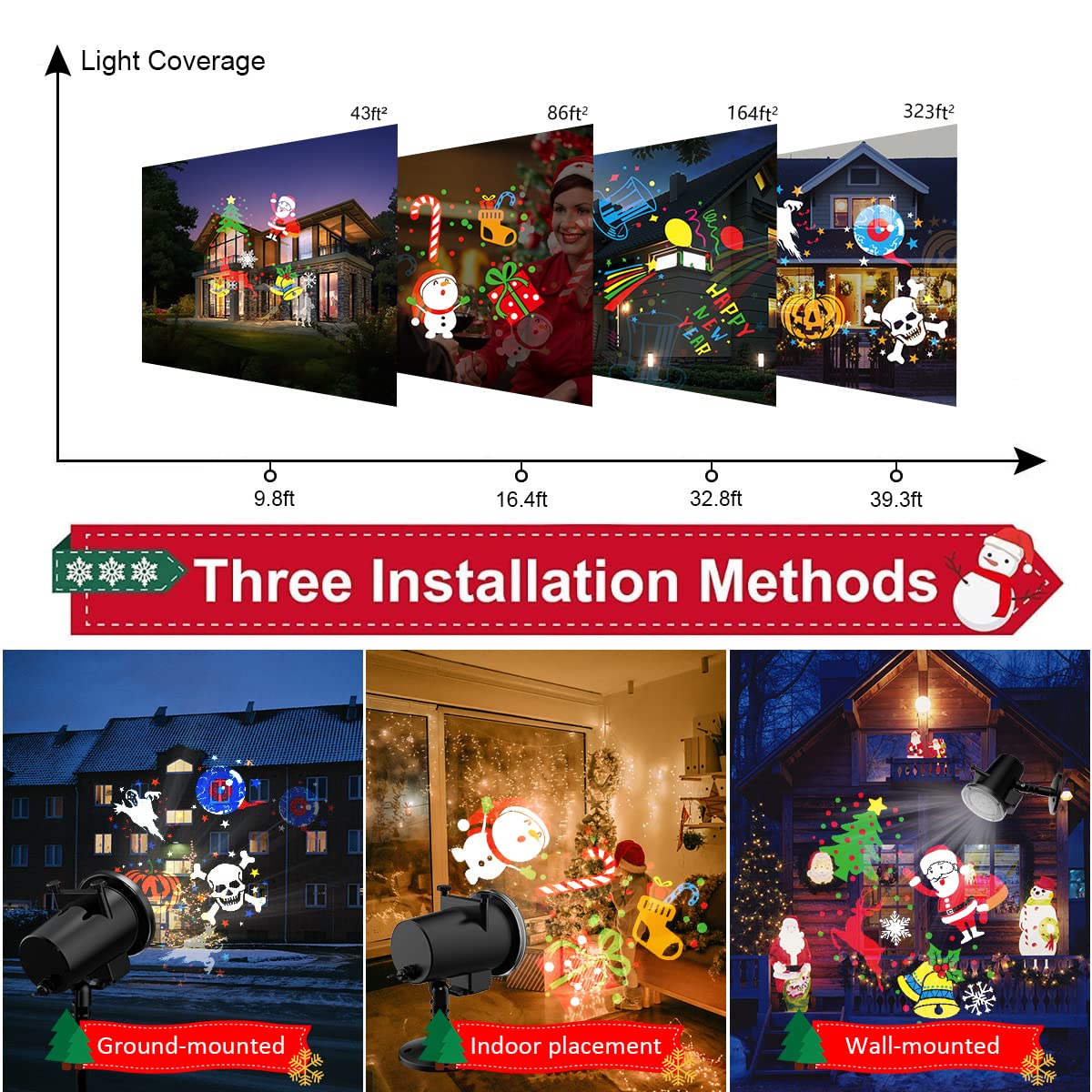 4th of July Projector,Christmas Halloween Lights Projector,Waterproof Indoor Remote Control LED Projector Lights,16 Slides Holiday Light Party Outdoor