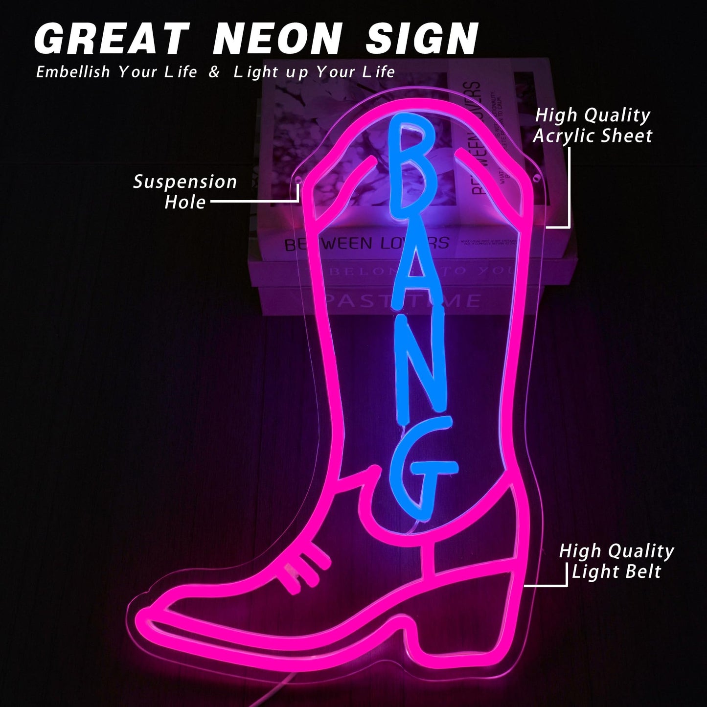 Western Bang Cowboy Boots Neon Sign for Wall Decor Dimmable LED Cowgirl Neon Light Decor for Music Fans Ideal for Country Themed Rooms and Gifts(11 *