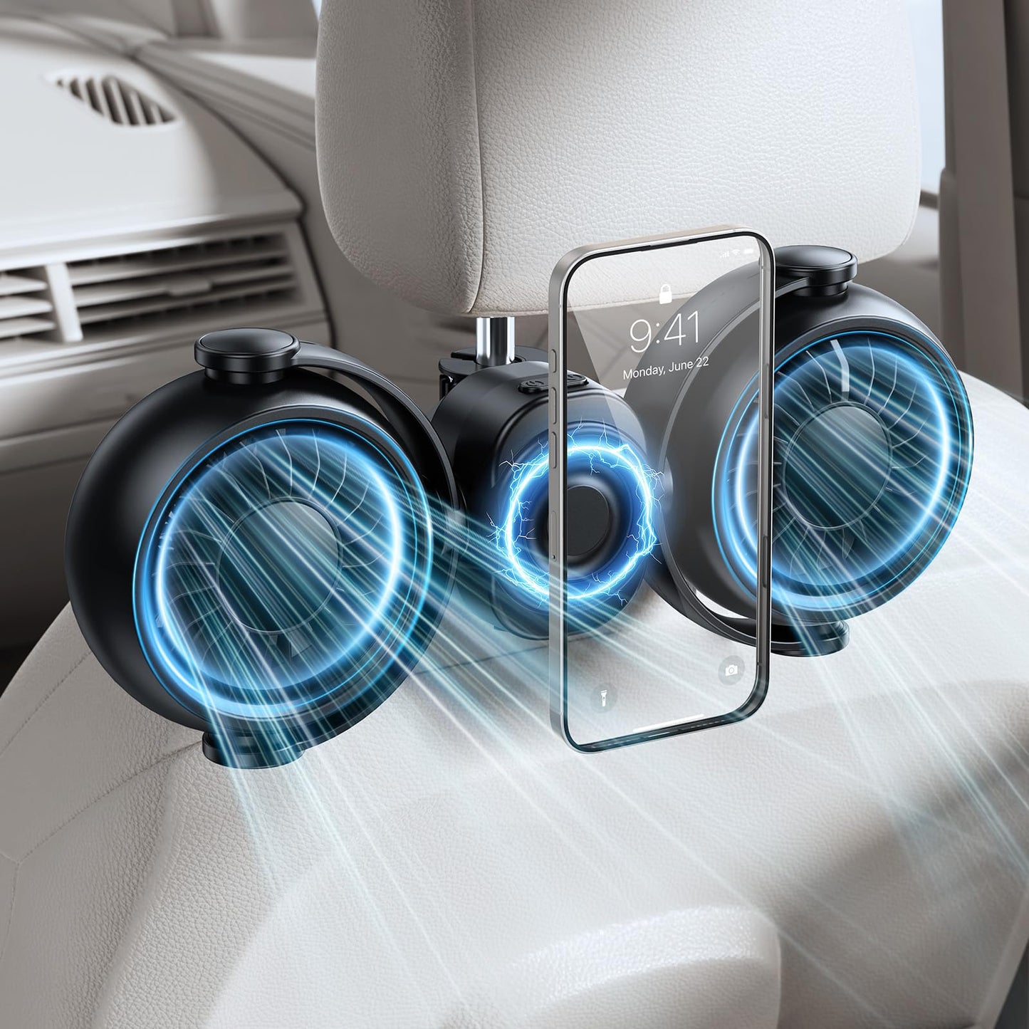 Nauttxon Rechargeable Car Fan for Backseat with Magsafe Phone Holder