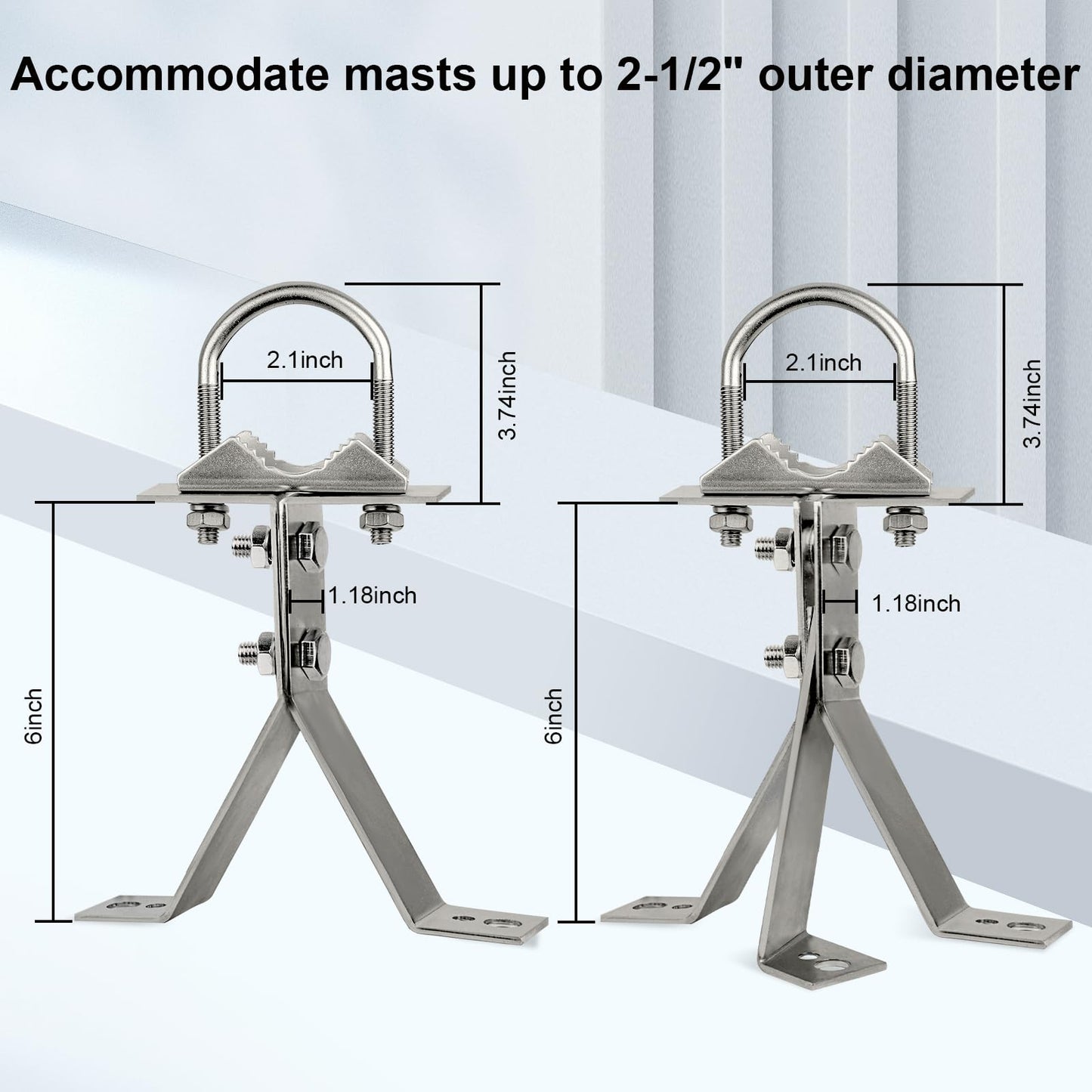 XRDS-RF Antenna Wall Mount 6 Inch Heavy-Duty Stand Off Wall Mast Mount Windproof Antenna Mounting Bracket (2-Leg + 3-Leg)