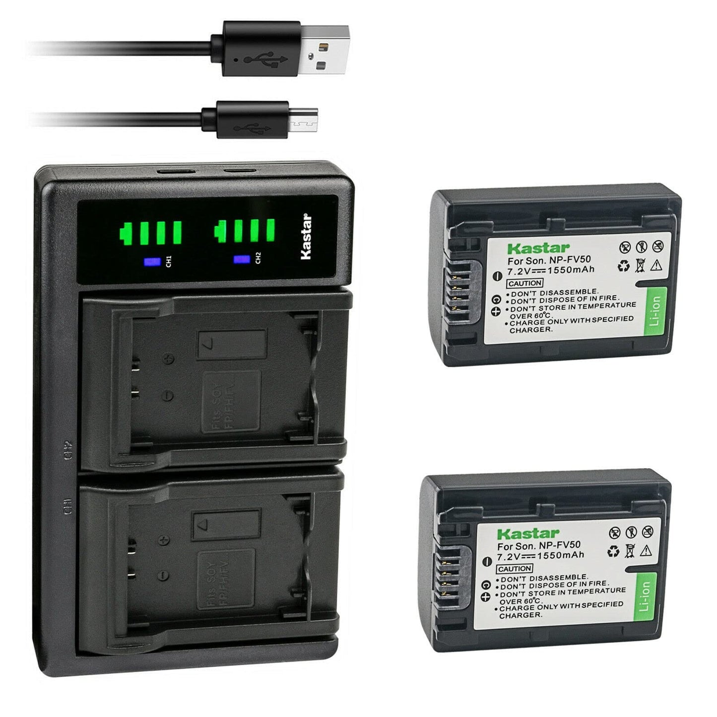 Kastar 2-Pack Battery and LTD2 USB Charger Replacement for Sony HDR-CX350, HDR-CX360, HDR-CX370, HDR-CX380, HDR-CX390, HDR-CX400, HDR-CX410