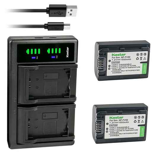 Kastar 2-Pack Battery and LTD2 USB Charger Replacement for Sony HDR-CX350, HDR-CX360, HDR-CX370, HDR-CX380, HDR-CX390, HDR-CX400, HDR-CX410