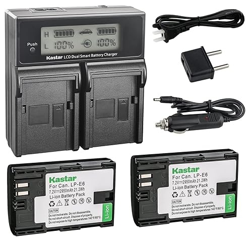 Kastar LCD Dual Smart Fast Charger & 2 x Battery for Canon LP-E6 LPE6 and Canon 70D, 5D Mark II and III, 80D, 7D Mark II, 60D, 6D, 7D DSLR Cameras