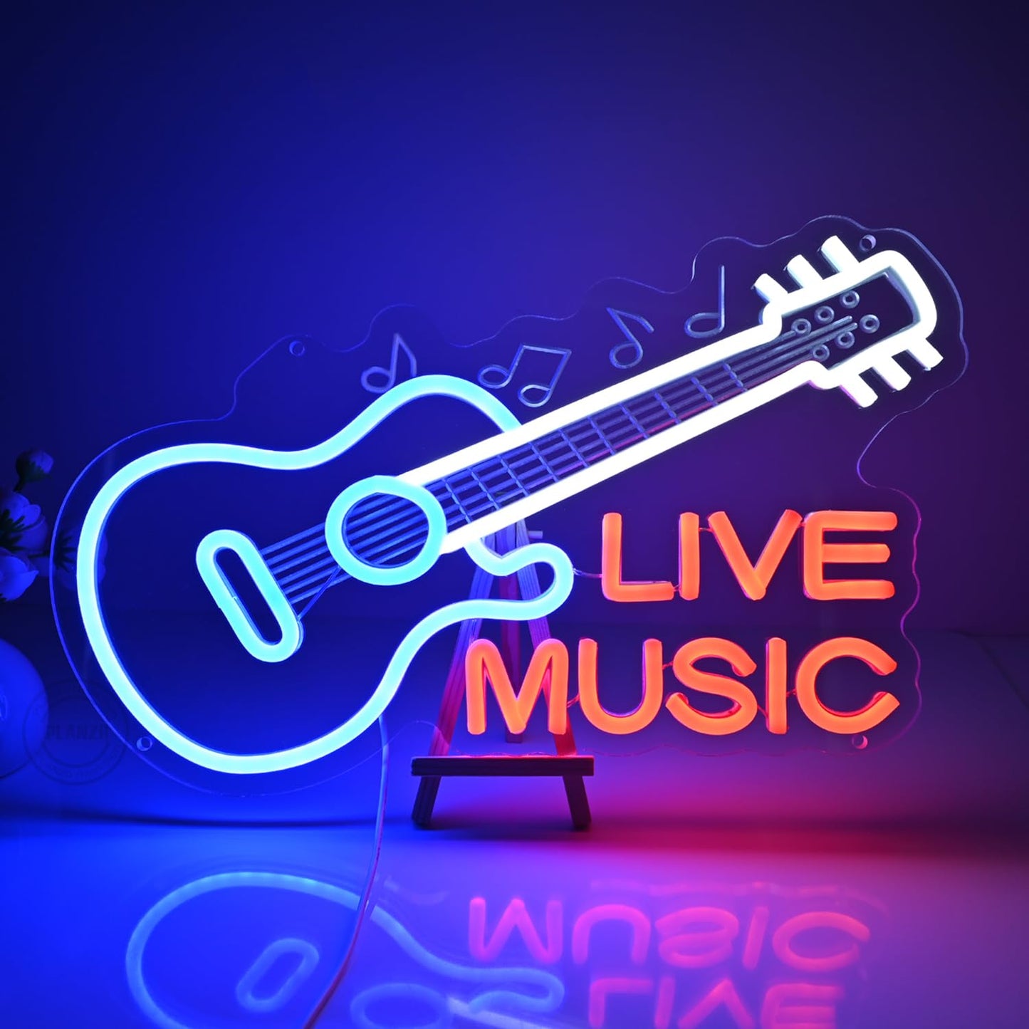 Planzo Guitar Neon Sign Live Music LED Neon Light Wall Decor for Music Room Record Studio Nightclub Beer Bar Business Store Sign Birthday Christmas