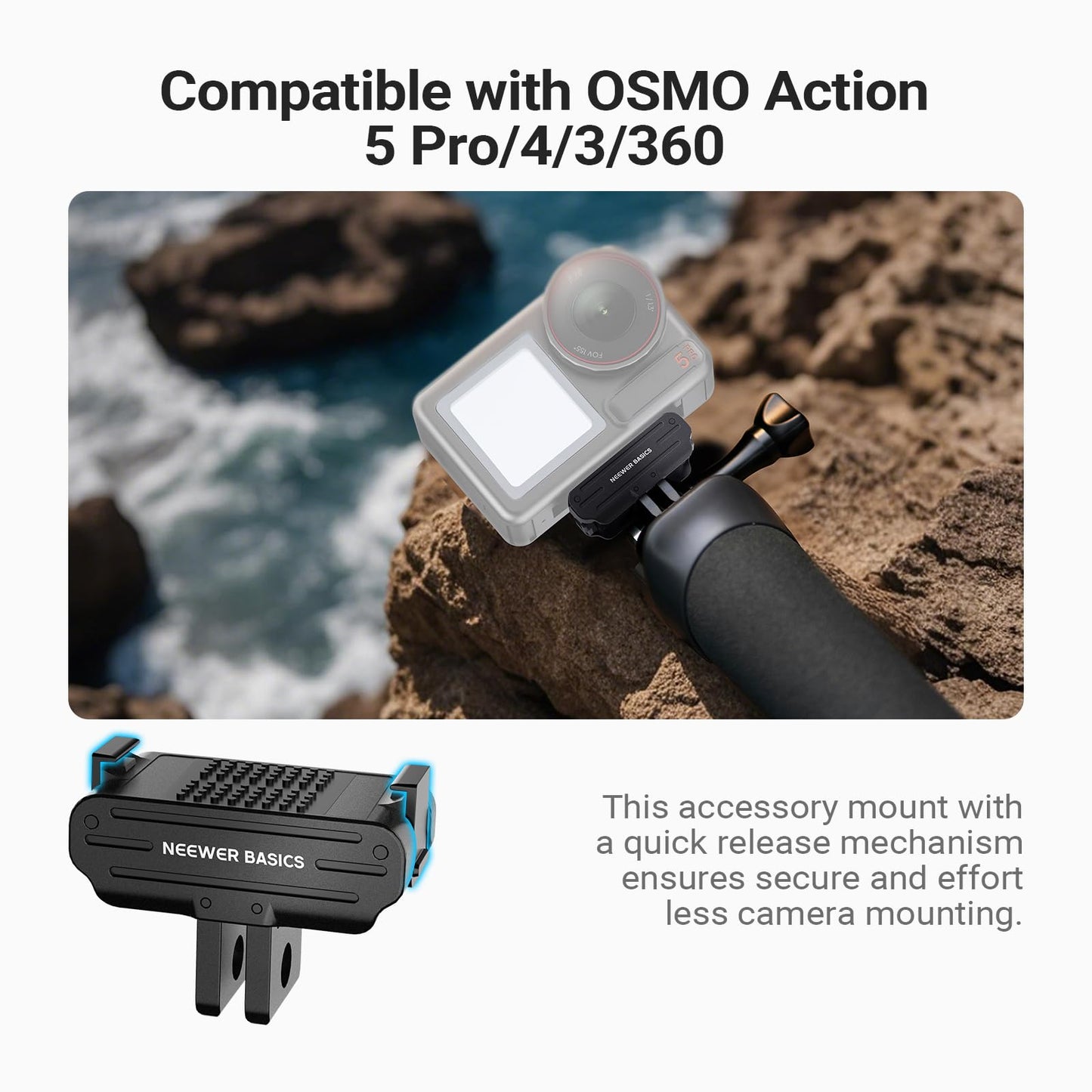 NEEWER Magnetic Quick Release Mount Adapter Compatible with DJI OSMO Action 5 Pro 4 3 360, Foldable Action Camera Stand Base Bracket Accessories, 2