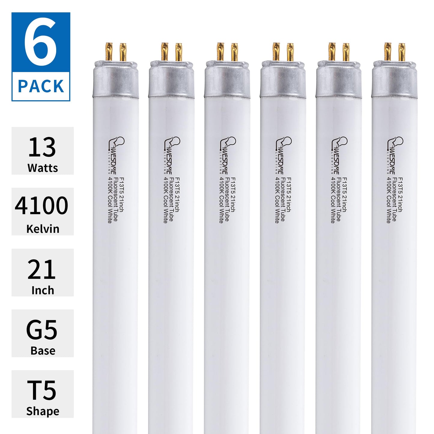21 Inch F13T5/CW Fluorescent Light Bulb, T5 13 Watts, 4100K Cool White Under Counter Light Bulbs, Replacement Bulb for Under Cabinet Light, G5 Mini