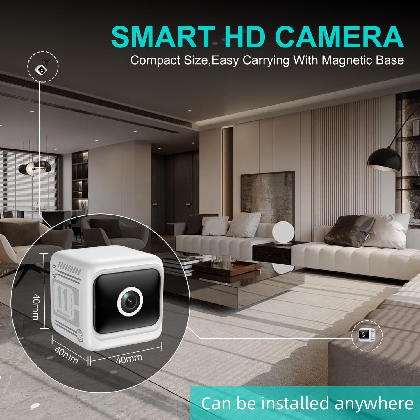 Vnmkp 2025 Upgraded Security Camera, Wireless Surveillance Camera, 4K HD Mini Nanny Cam for Home (with Night Vision) WiFi Indoor Camera(Video Only)