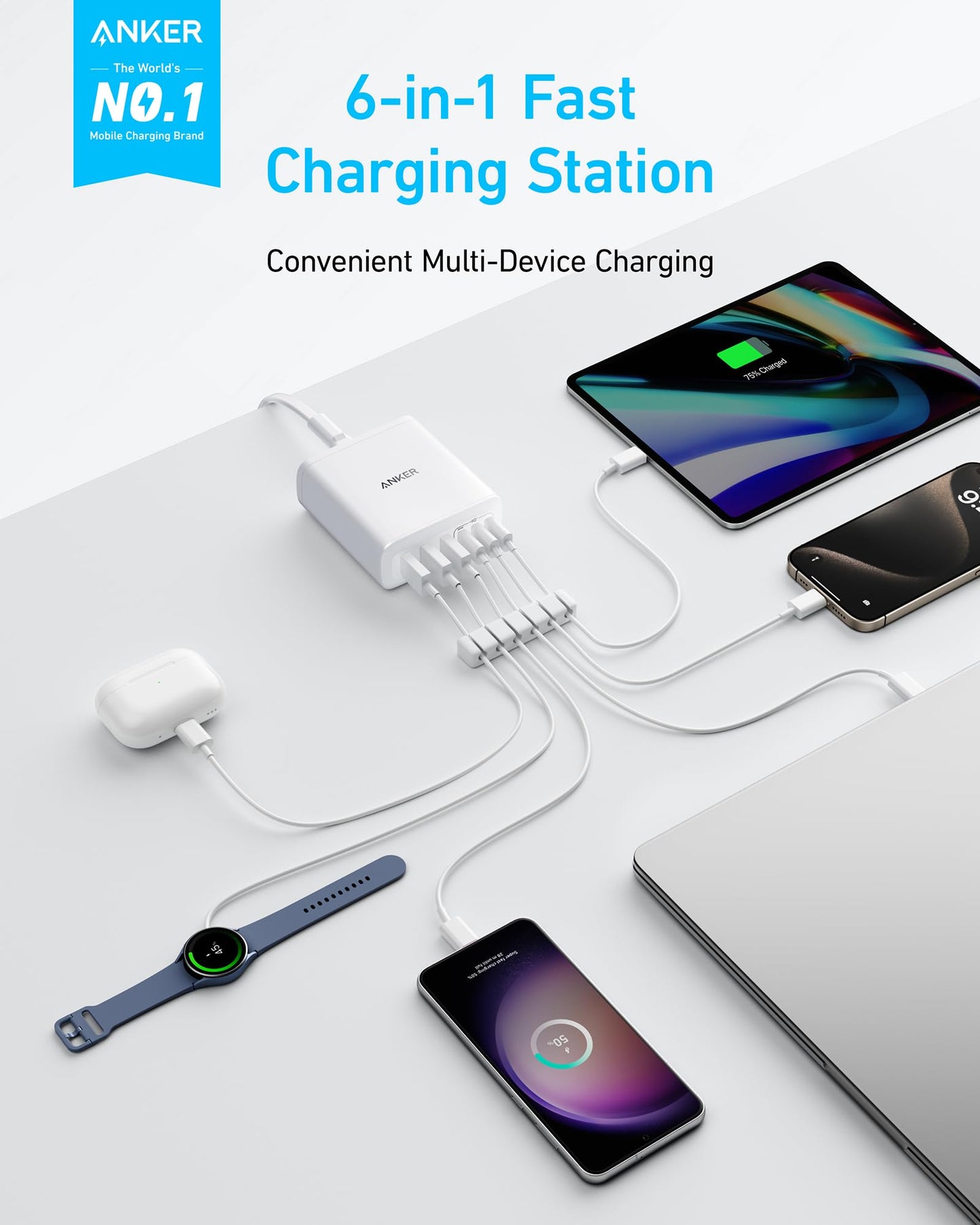 Anker Desktop Charger, Fast Charging USB C Charger with 112W Max 6-Port