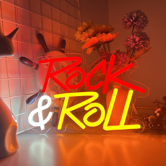 ASSHNMOR Rock & Roll Neon Sign, Multicolor LED, Dimmable USB Powered, For Wall Mount Decor Bar Livehouse record stores trendy label (13x8.7inch)