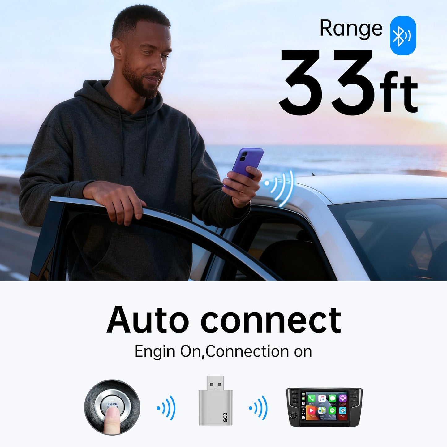 CNDPSTE Wireless CarPlay Adapter for iPhone - Stable Connection Plug & Play Convert Wired to Wireless for iOS 10+ and Cars from 2016 USB A/USB C