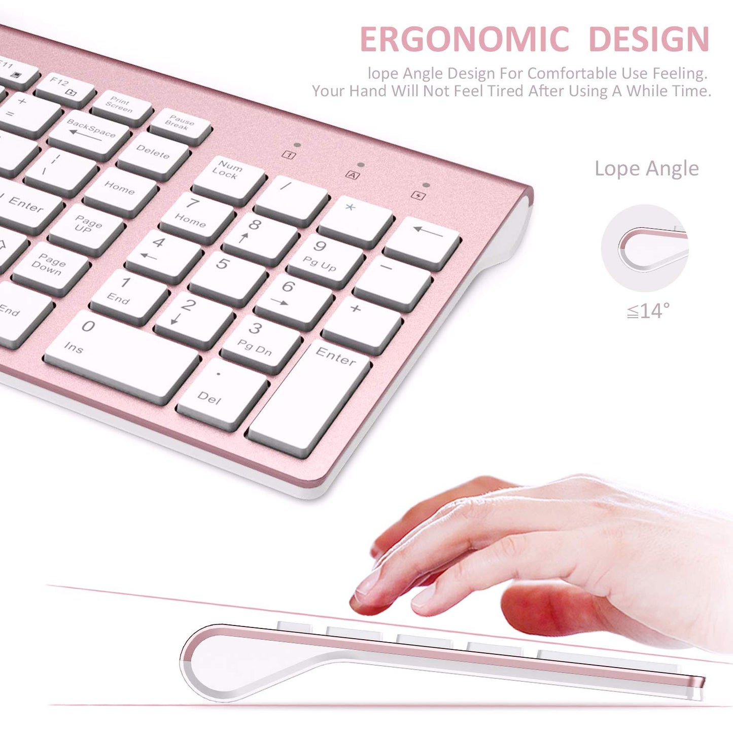 FENIFOX Keyboard and Mouse Wireless, USB 2.4GHz Combo Silent Quiet Low Profile Compact Full Size Flat Slim Thin Portable with Number Pad Soft Cover