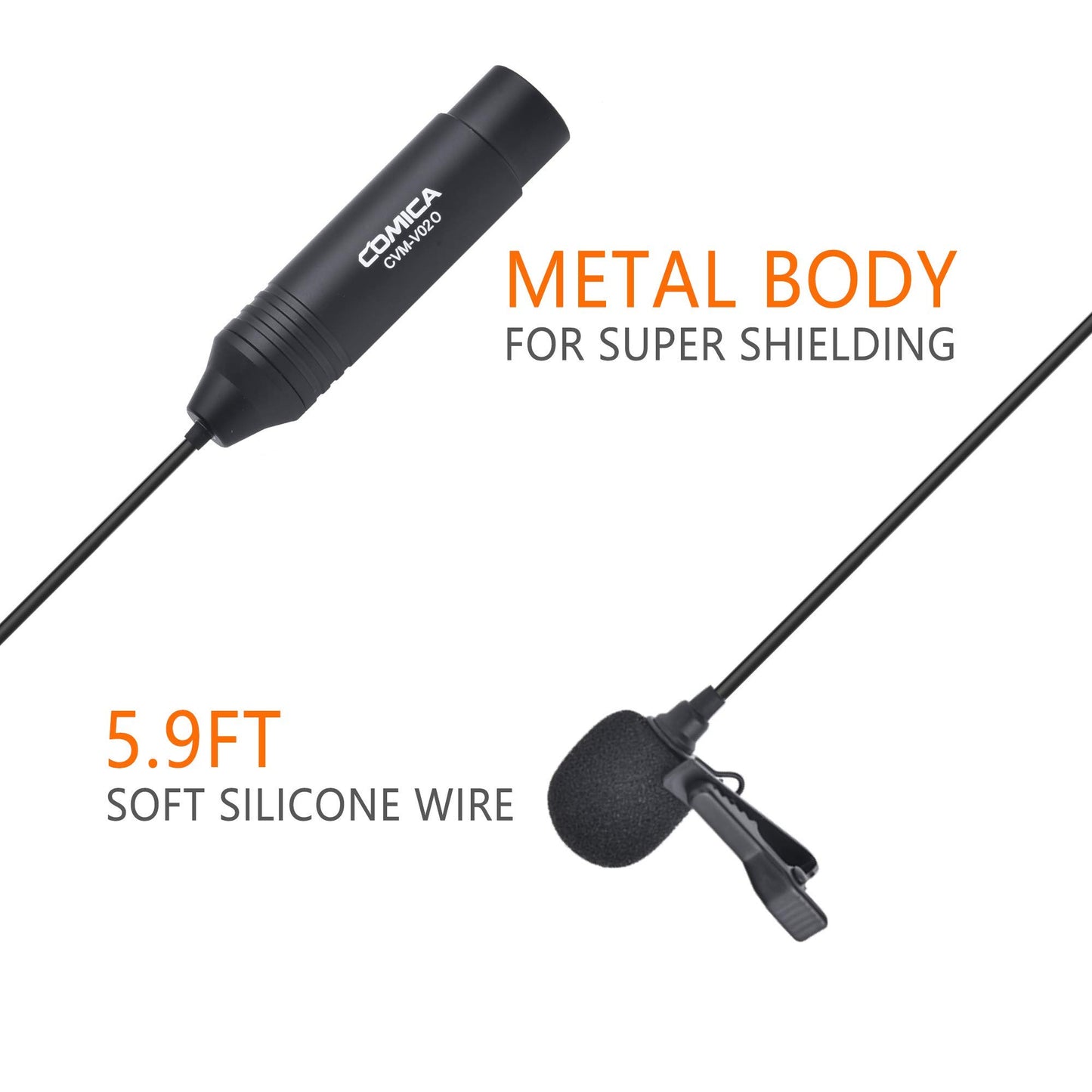 COMICA XLR 48V Phantom Power Lavalier Microphone,CVM-V02O 5.9fts Omni-Directional Lapel Mic for Canon Sony Panasonic Camcorders Zoom H4n H5 H6n Tascam