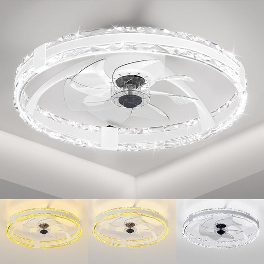 POGGT Ceiling Fans with Lights and Remote, 20'' Low Profile Flush Mount Ceiling Fan with 6 Speeds & 3 Color Temperature, 3000-6500K Dimmable Led