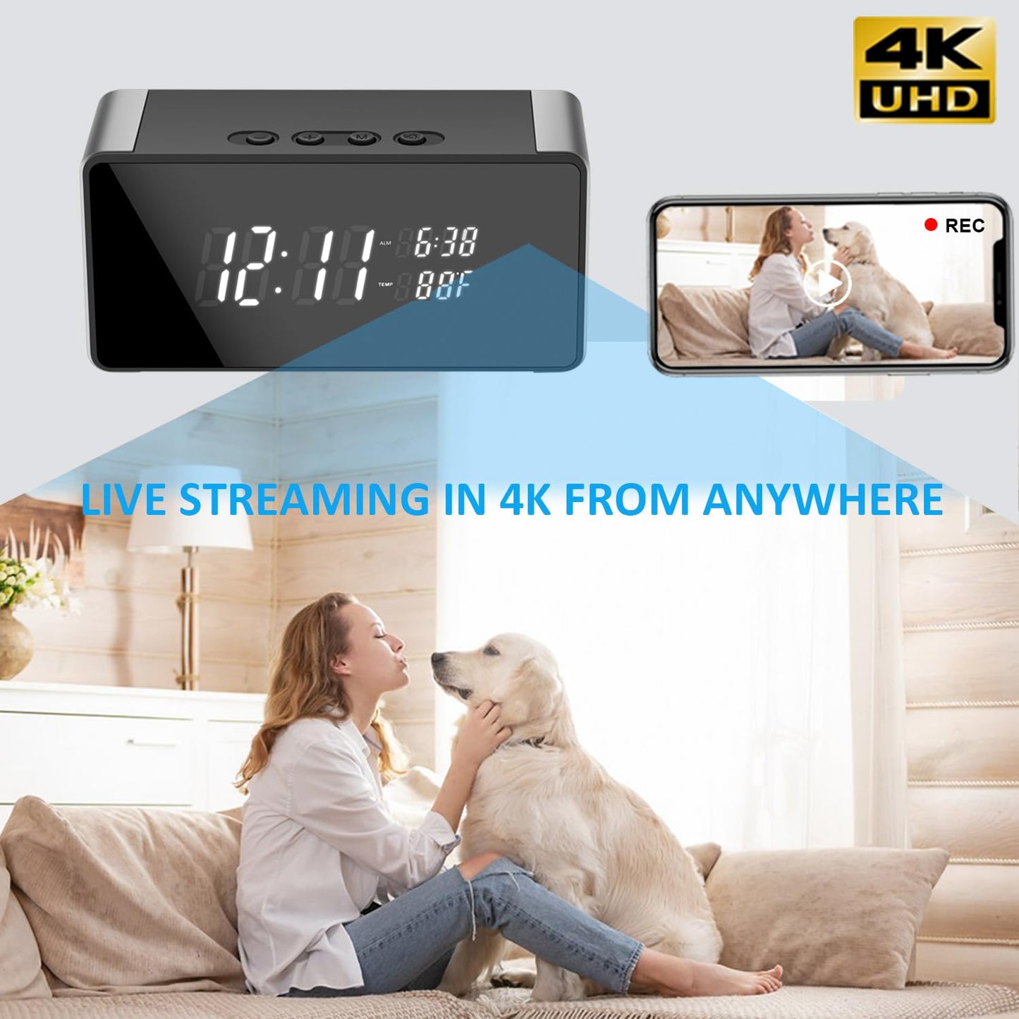 QAOLZCC WiFi Security Camera, Full HD 4K/2K/1080P Security Nanny Cam for Home Safety Support 5G&2.4G with Night Vision and Motion Detection, APP