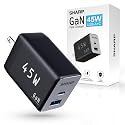 Sharp USB C Charger, 45W, 2 Port (USB A+C) Compact Foldable GaN Fast Charge for iPhone 15/15 Plus/15 Pro/15 Pro Max/14, Galaxy, Pixel 4/3, iPad/iPad
