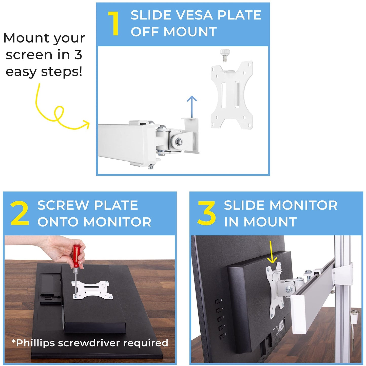 Stand Steady 4 Monitor Mount Desk Setup - Heavy-Duty Height Adjustable Monitor Stand, Swivel Arm with Clamp-On Base, Four Screen VESA Mount Fits Most