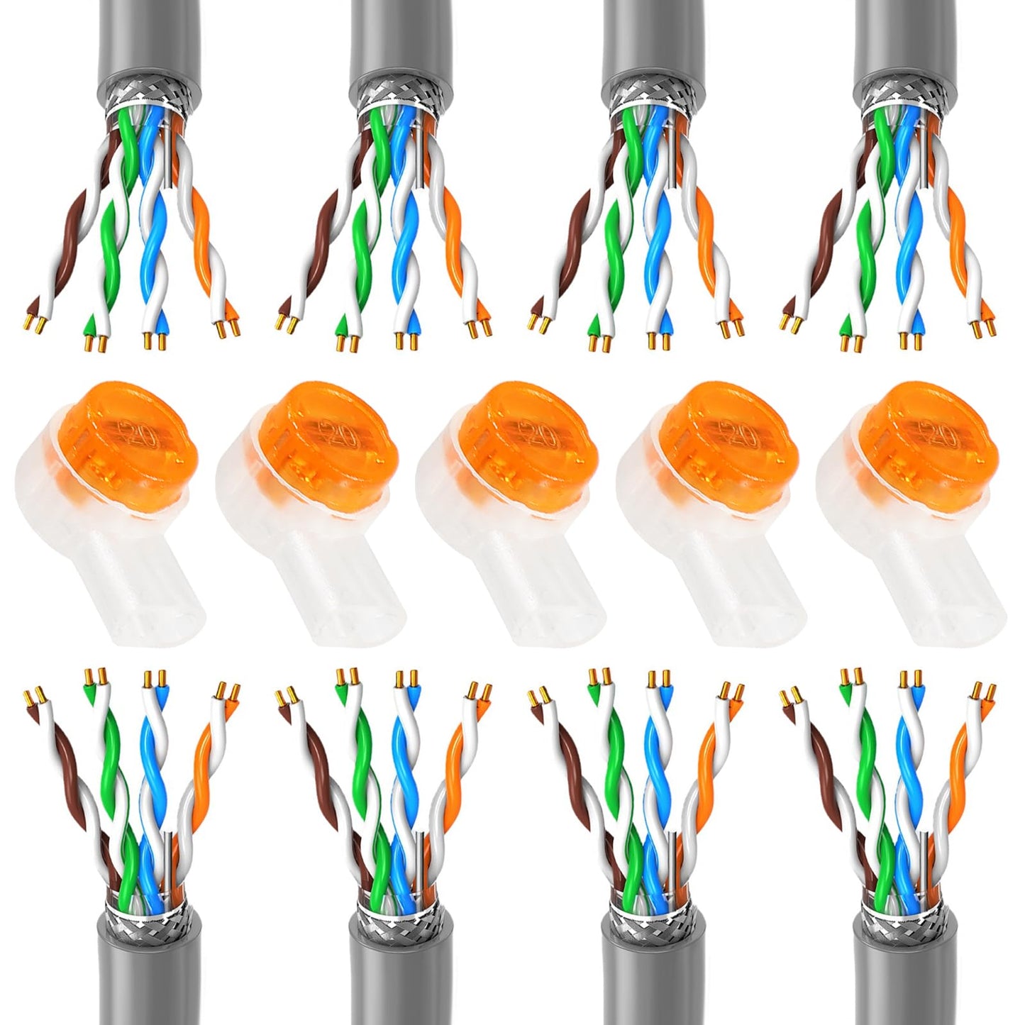 AEDIKO 200pcs K2 Telephone Wire Splice Connector Waterproof UY Gel Filled Wire Button Connector Orange Clear Phone Splice Network Cable