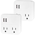 Cordinate 2 Outlet Extender, 3 Prong, Compact Adapter, Station, 2.1A USB Ports, Fast Charge for Devices, Easy Access Design, 2 Pack, White, 56162