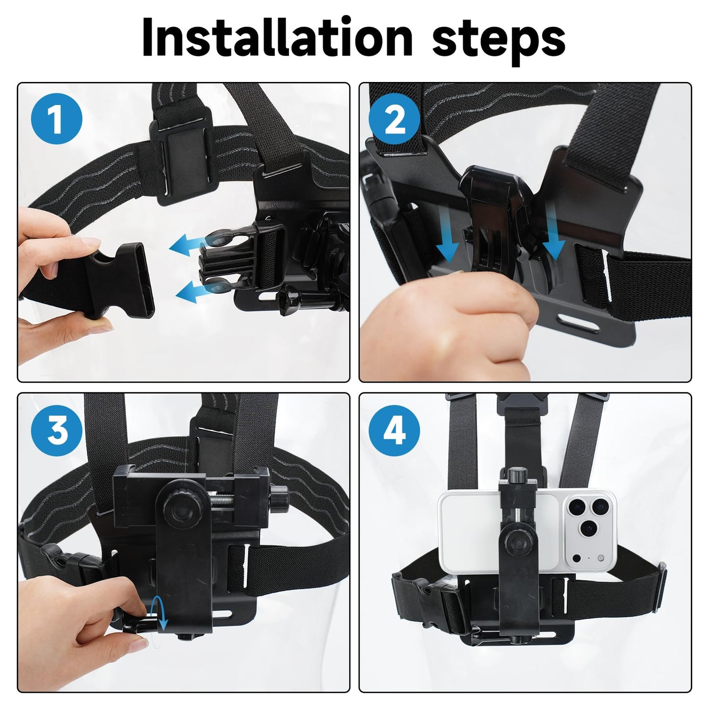 KRILLI Mobile Phone mountable Chest Strap Holder, Suitable for Samsung Series and iPhone Full Range of Mobile Phones, Supporting POV Shooting