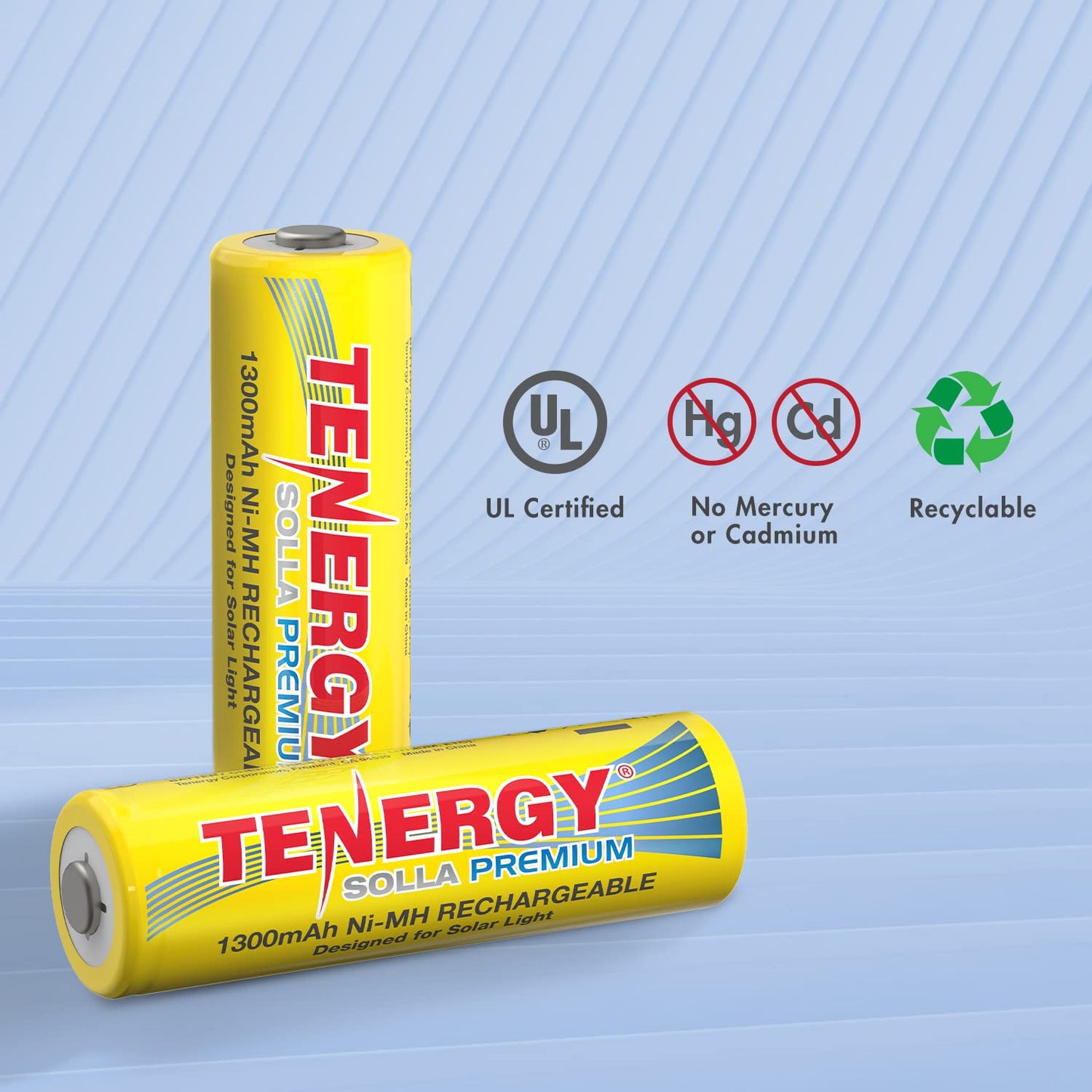 Tenergy Solla Premium Rechargeable NiMH AA Battery, 1300mAh Solar Batteries for Solar Garden Lights, Anti-Leak, Outdoor Durability, 5+ Years…