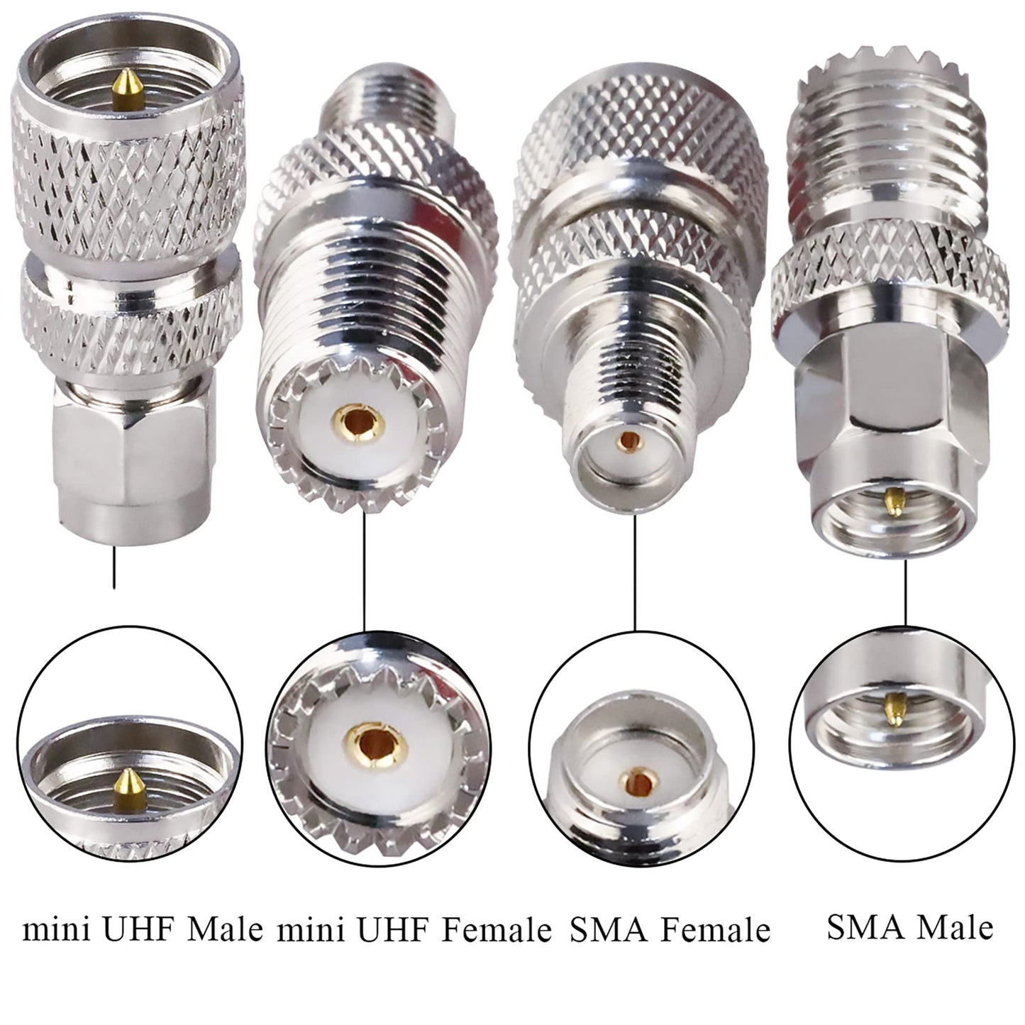 TUOLNK 4 Types Set SMA Male to Mini UHF Male Adapter Mini UHF to SMA RF Coax Adapter Kit for Wireless Antenna/RF Coax Cable Antenna Coaxial Connector