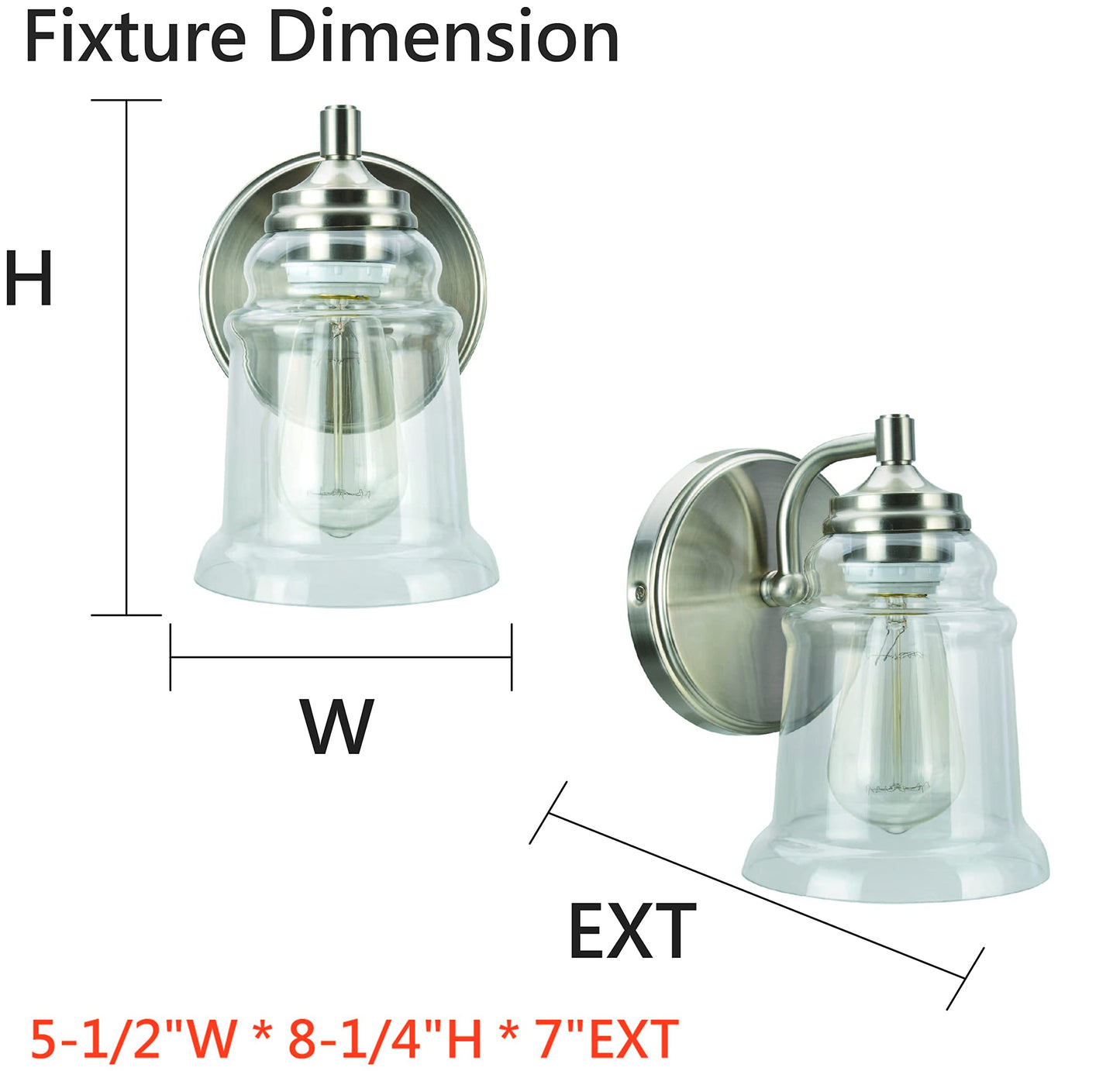 Aspen Creative 62081A, One-Light Metal Bathroom Vanity Wall Light Fixture, 5 1/2" Wide, Transitional Design in Brushed Nickel with Clear Glass Shade