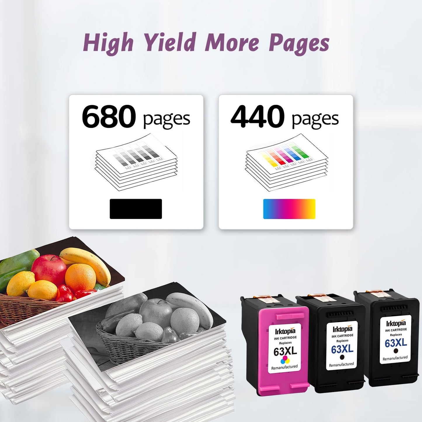 Inktopia Remanufactured Ink Cartridge Replacement for HP 63 XL 63XL for HP OfficeJet 5255 5258 3830 Envy 4520 4512 4513 DeskJet 1112 3630 3634 2130