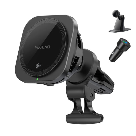 FLOLAB Qi2 15W Wireless Car Charger for iPhone 16/15/14/13/12 Qi2 Car Charger, Magnetic Vent Mount/Dashboard Mount Car Phone Holder, Fast Charging