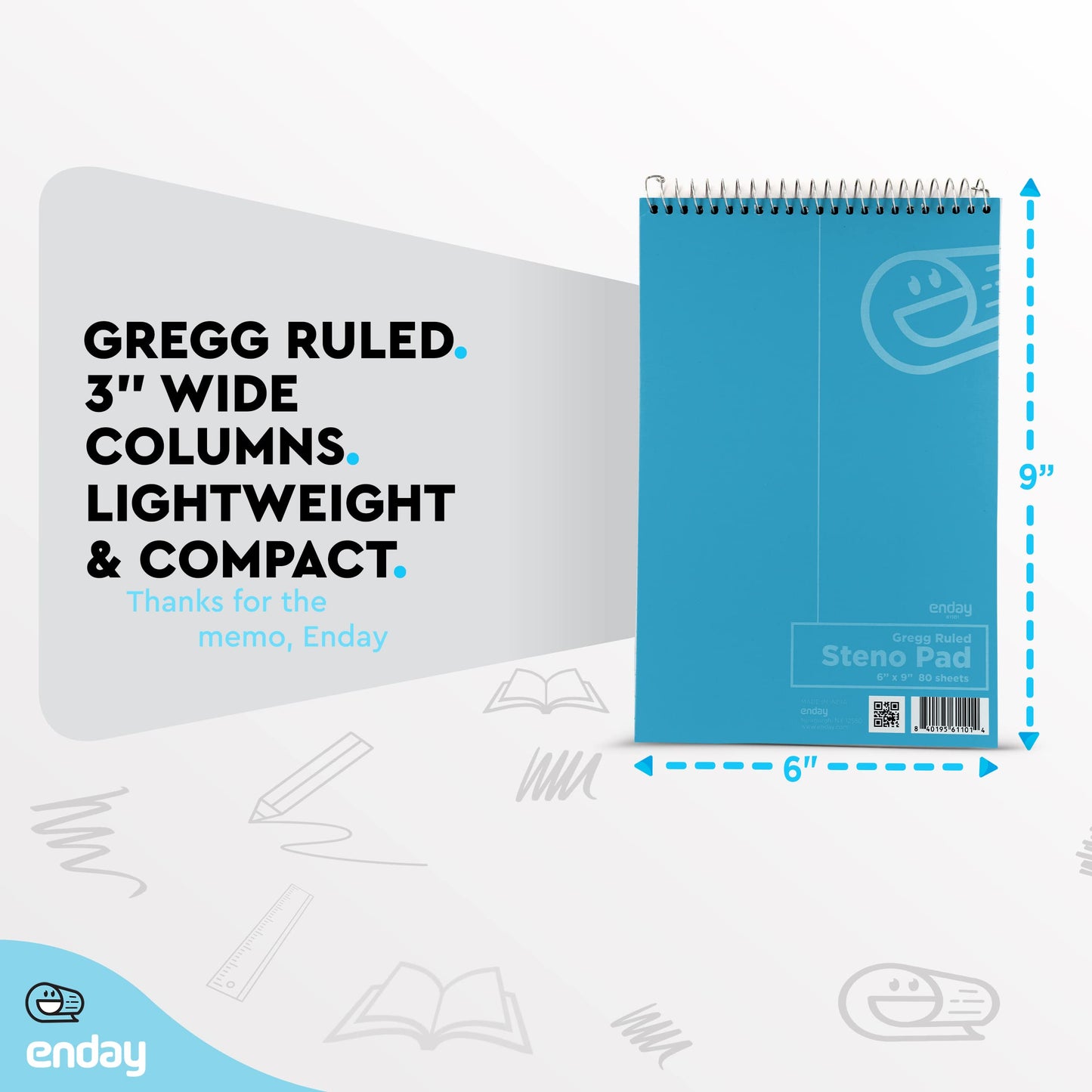 Enday Steno Pads Spiral 6 x 9 inches, Gregg Rule White Paper, 80 Sheets Steno Notebook for writing in Pink, Purple, Green, Blue, Red, Grey, Color May