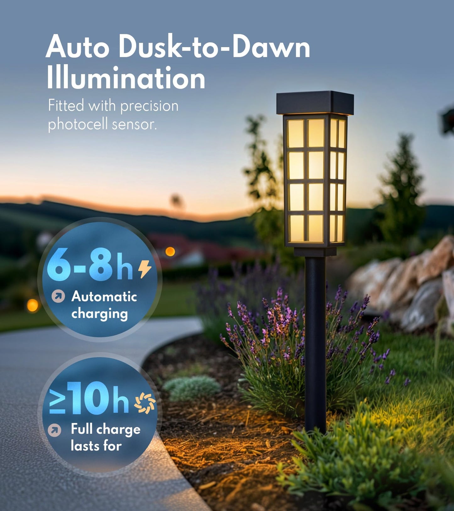 PASAMIC Solar Pathway Lights Outdoor, 24 Inch Tall Solar Landscape Lights, IP65 Waterproof Outdoor Lights, Warm White LED Solar Garden Lights for Yard