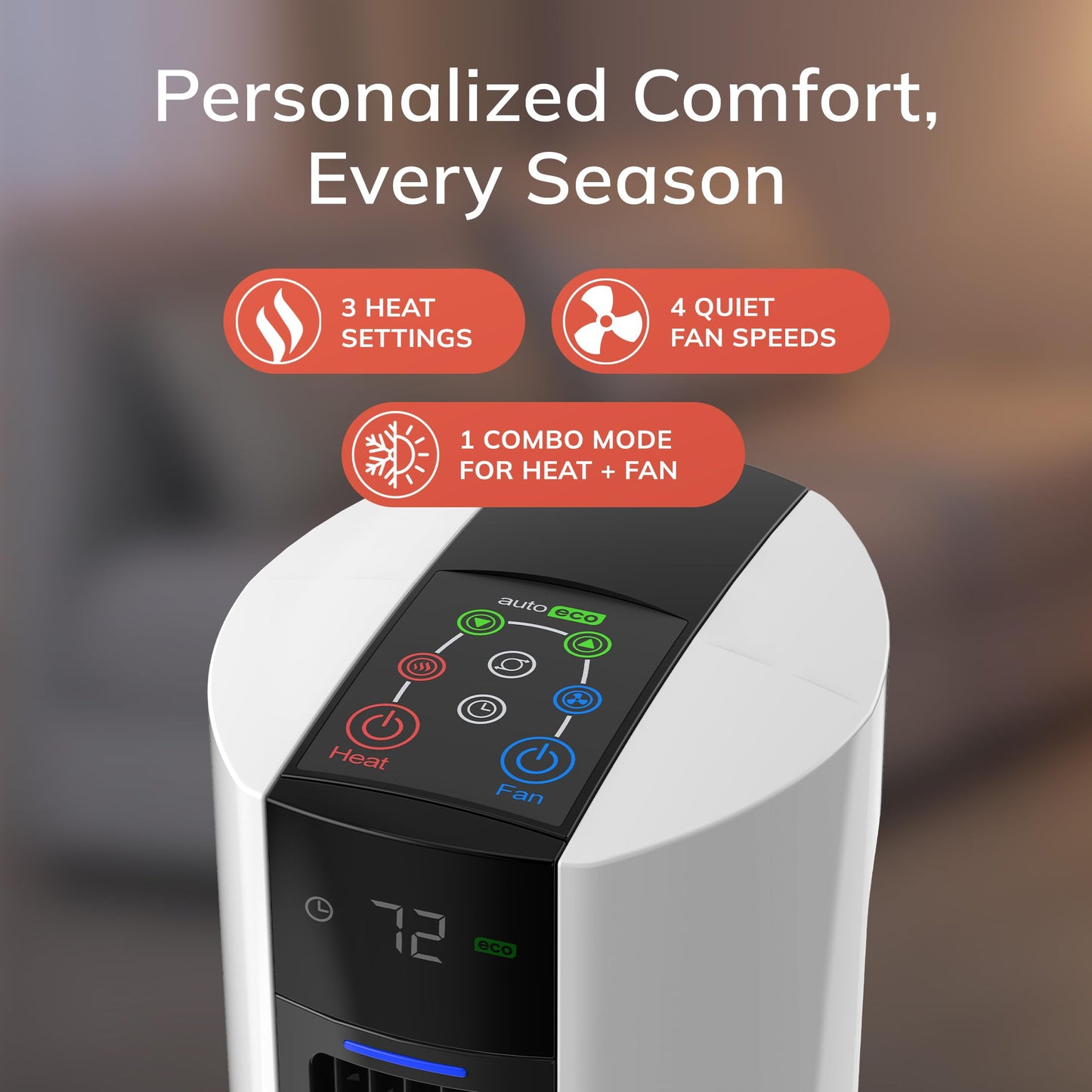 Lasko Oscillating All Season Tower Fan and Space Heater in One for Home with Adjustable Thermostat, Overheat Protection, 4 Fan Speeds, 3 Heat Settings