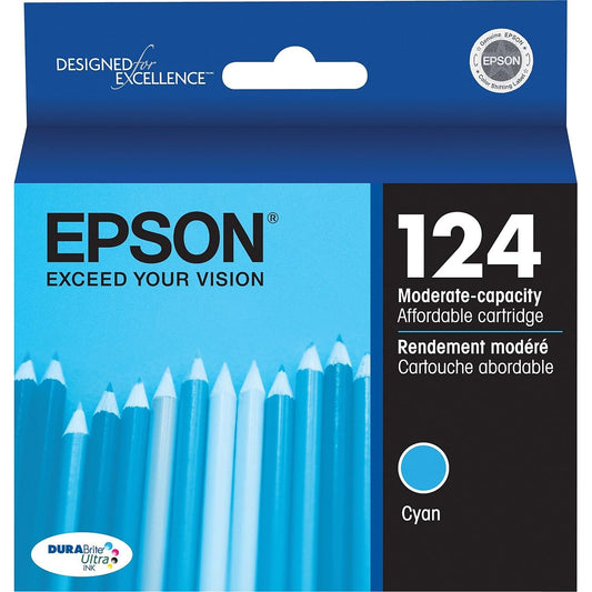 Epson T124 Cyan Standard Yield Ink Cartridge in Retail Packaging