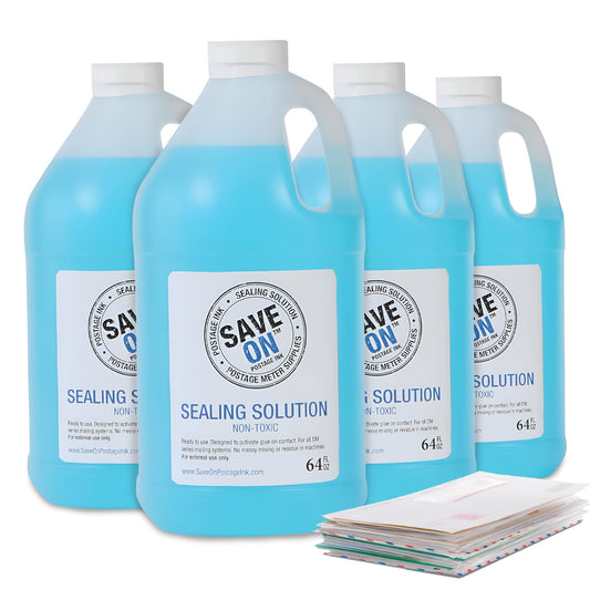 Save On Postage Ink Compatible 608-0 Replacement for PB E-Z Seal - 4 Half Gallons of Sealing Solution DM Series Mailing Systems