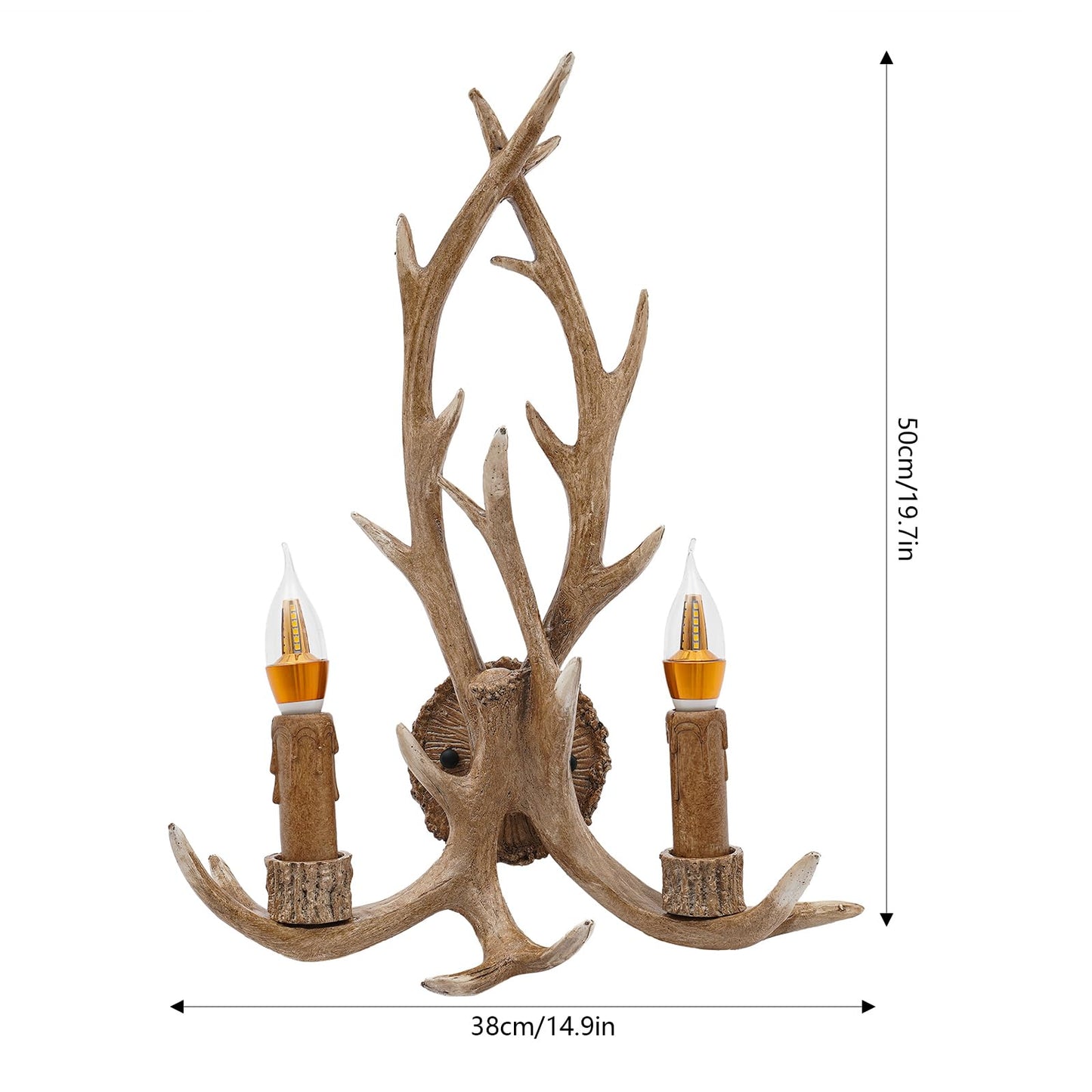 Mahugde Vintage Deer Antler Wall Light 110V Farmhouse Candle Light Rustic Country Style Farmhouse Wall Light with E14 Base for Bedroom Bathroom