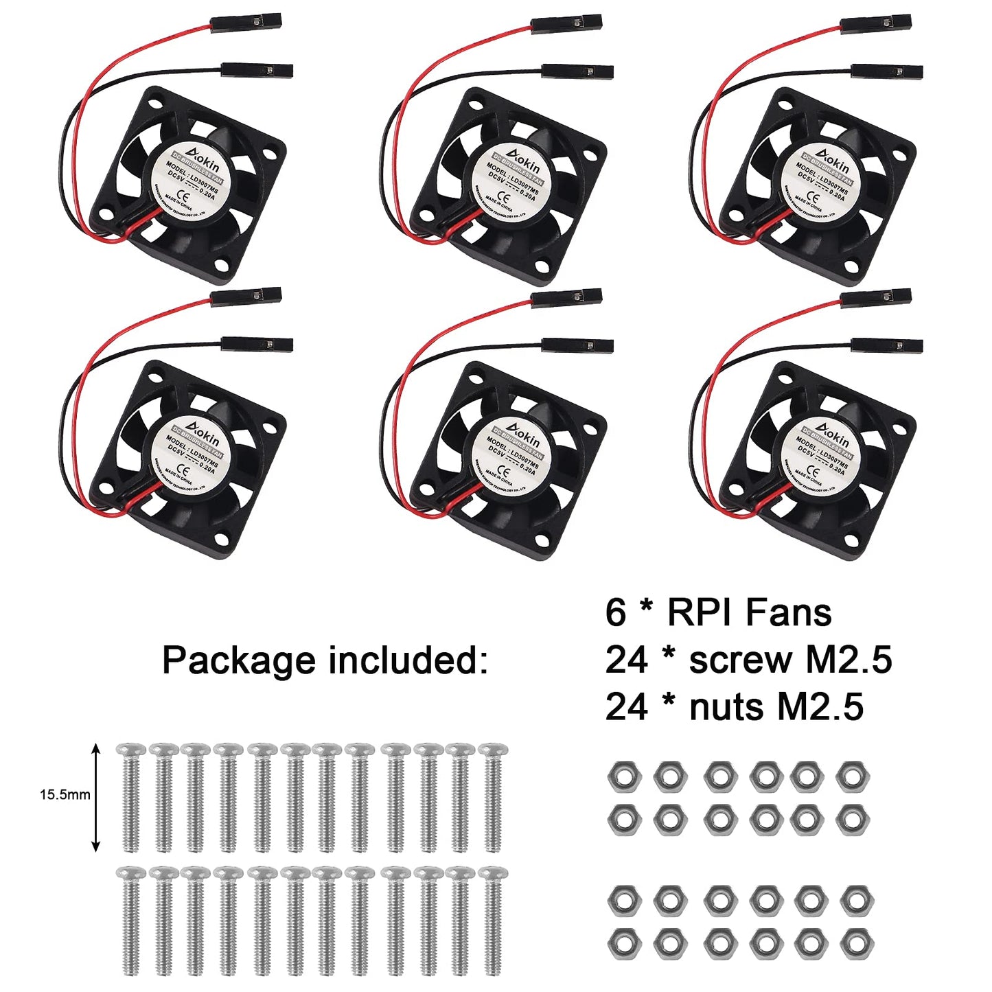 MELIFE 6 pcs Mini Cooling Fan for Raspberry Pi 4/5, 30x30x7mm, Quiet, Long Life, 3.3V/5V DC, Compatible with RPi 5/4/3/2/B+/Zero/Zero W, Robot Project