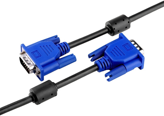 5FT Gold-Plated DB15 VGA Male to Male Cable - Blue, 24AWG, Dual Ferrite Cores - Supports 1080p/UXGA for Monitors, Projectors & HD Displays