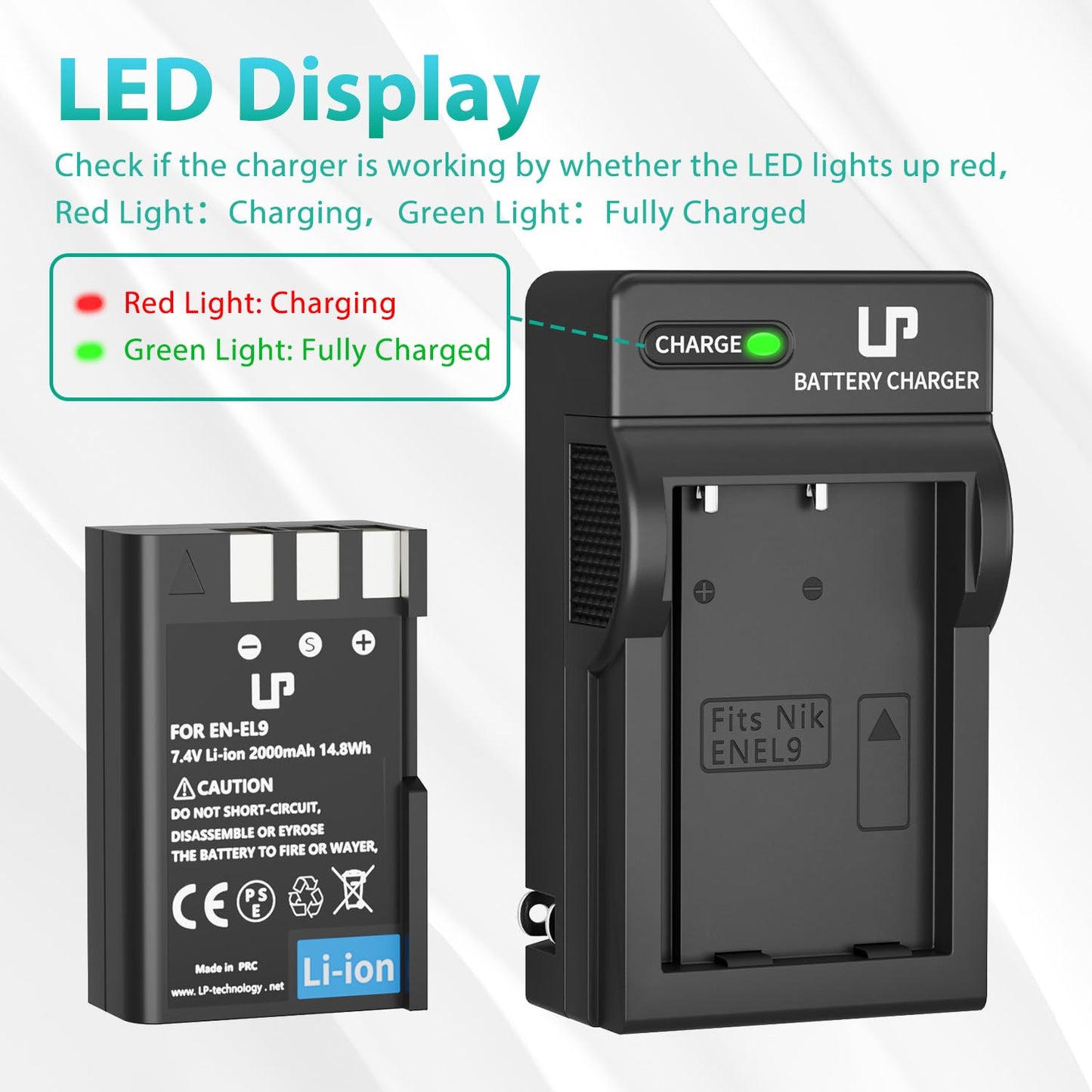 EN-EL9 EN EL9a Battery Charger Pack, LP Charger Pack Compatible with Nikon D40, D40X, D60, D3000, D5000 Cameras, Replacement for Nikon EN EL9, EN-EL9a