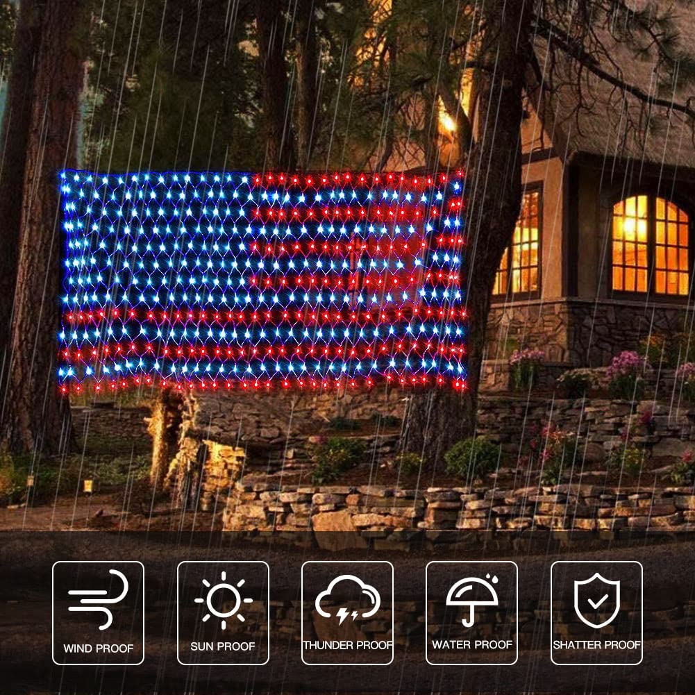 MINIAO American Flag Lights, 420 Super Bright Lighted American Flag Net Light Waterproof US Flags String Light for Independence Day July 4th