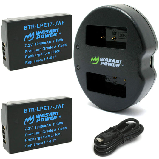 Wasabi Power LP-E17 Battery (2-Pack) and Dual USB Charger for Canon LP-E17 and Canon EOS R10, EOS RP, EOS M6 Mark II, M6, M5, M3, EOS Rebel T8i, T7i