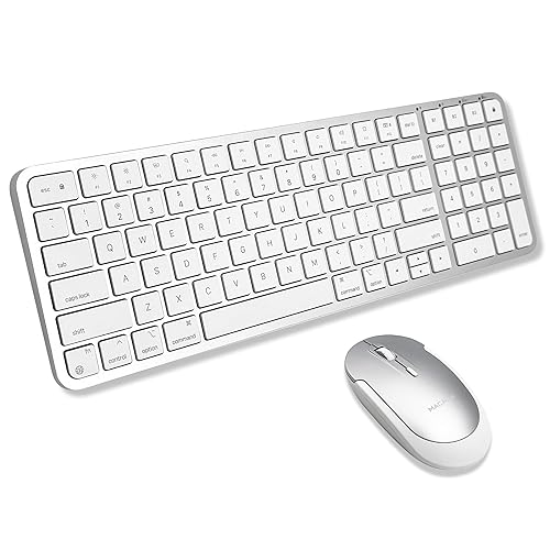 Macally Bluetooth Mac Keyboard and Mouse (Compact, Multi Device, Rechargeable) - Wireless Apple Keyboard and Mouse Combo - for Mac mini/Studio