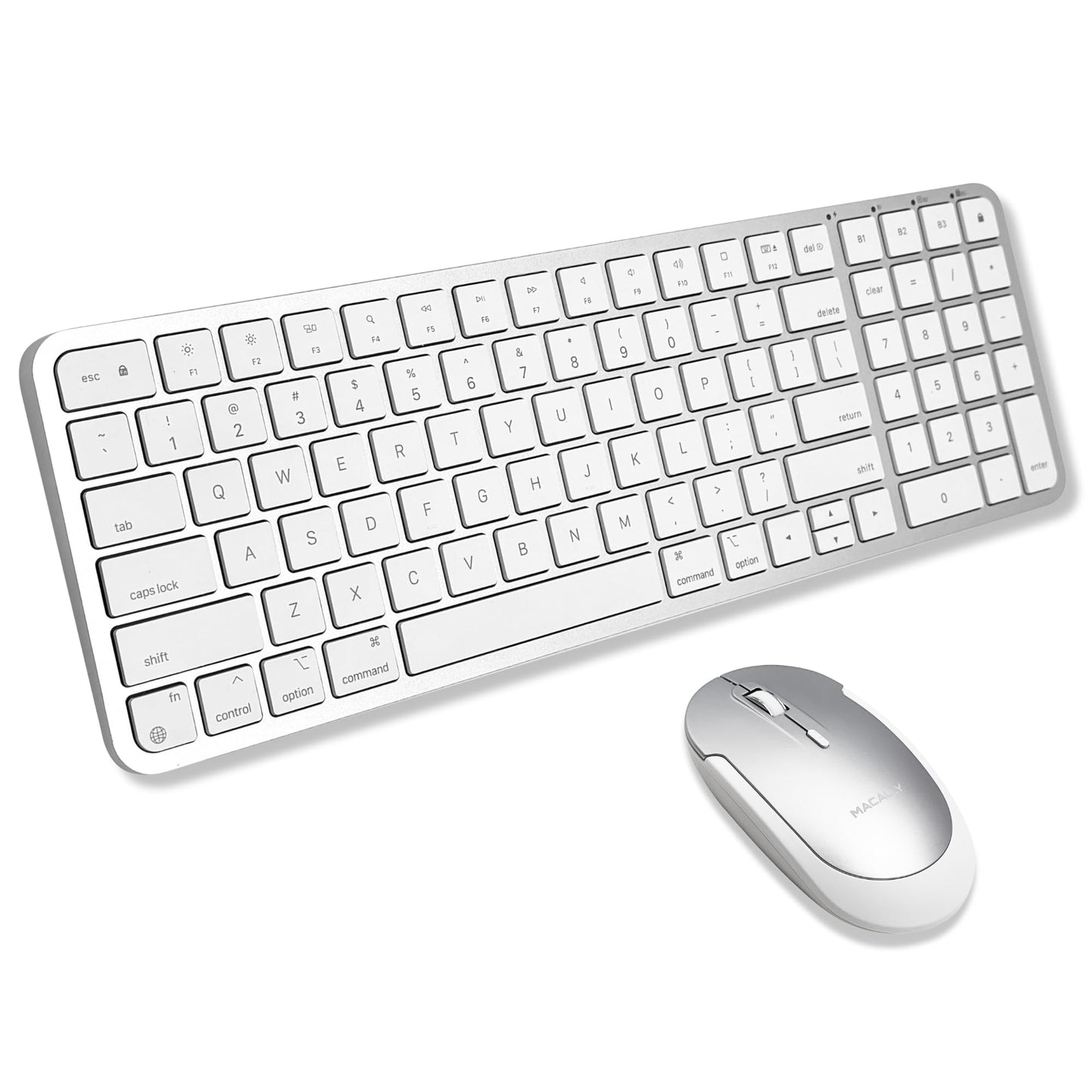 Macally Bluetooth Mac Keyboard and Mouse (Compact, Multi Device, Rechargeable) - Wireless Apple Keyboard and Mouse Combo - for Mac mini/Studio