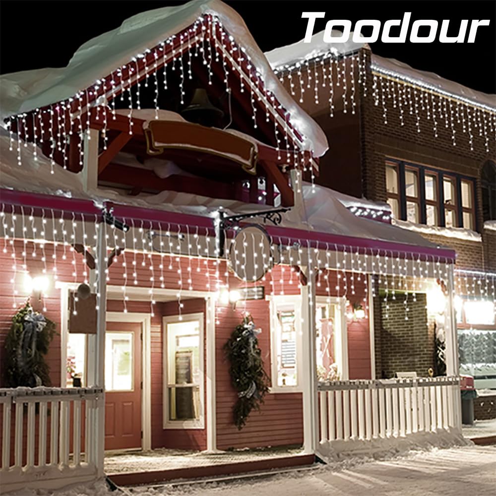 Toodour Christmas Icicle Lights Outdoor, 360 LED 29.5ft 8 Modes Fairy Icicle String Light with 60 Drops, Led Christmas Lights Twinkle for Holiday