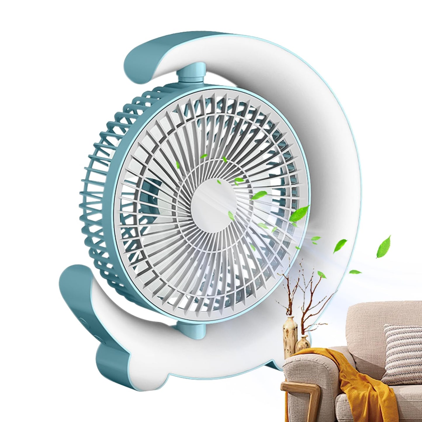 Erice Desk fans small quiet, 3 Speeds Adjustable Table Fan with Ambient Light, Personal Fan Can Rotate 360 ° Provide Five Levels of Lighting and Color
