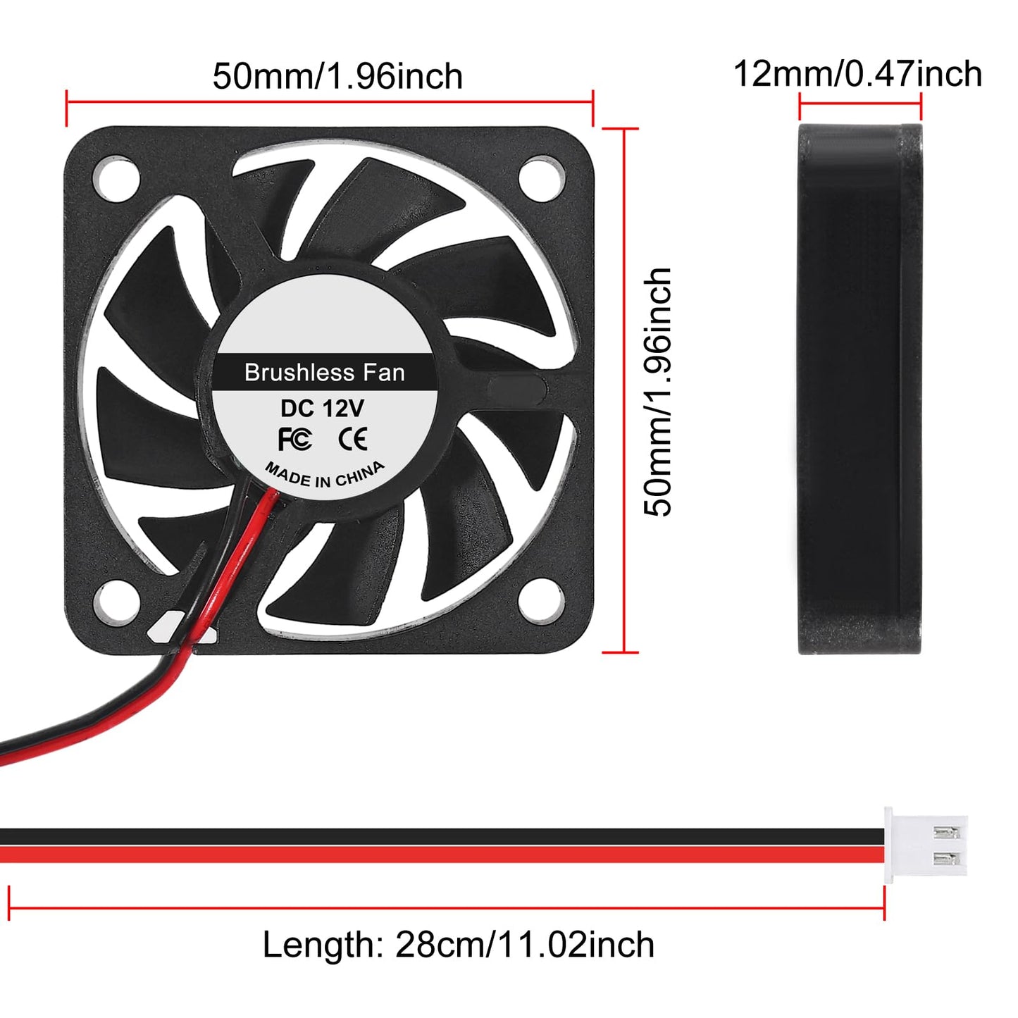 6PCS DC 12V Cooling Fan 50x50x10mm Computer Fans 5010 DC Silent Brushless Computer Fan for 3D Printers(5010 12V 2 PIN)