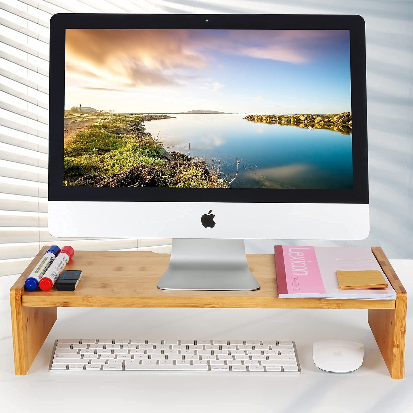KINLINK Solid Wood Monitor Stand Riser, Monitor Riser with 2 Adjustable Height, 15.8 inch Computer Riser for Computer, iMac, PC, Printer, Computer