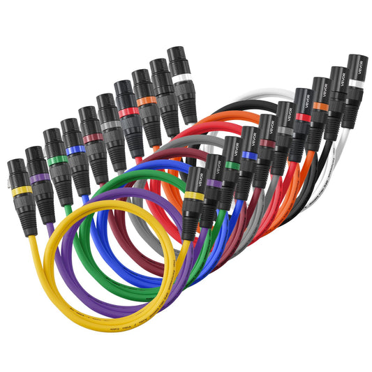 VEVOR XLR Cable 3.3 ft, 10 Pack, Shielded Balanced DMX Male to Female Microphone Cables, Gold-Plated 3-Pin XLR Mic Speaker Cord Wire, for Stage