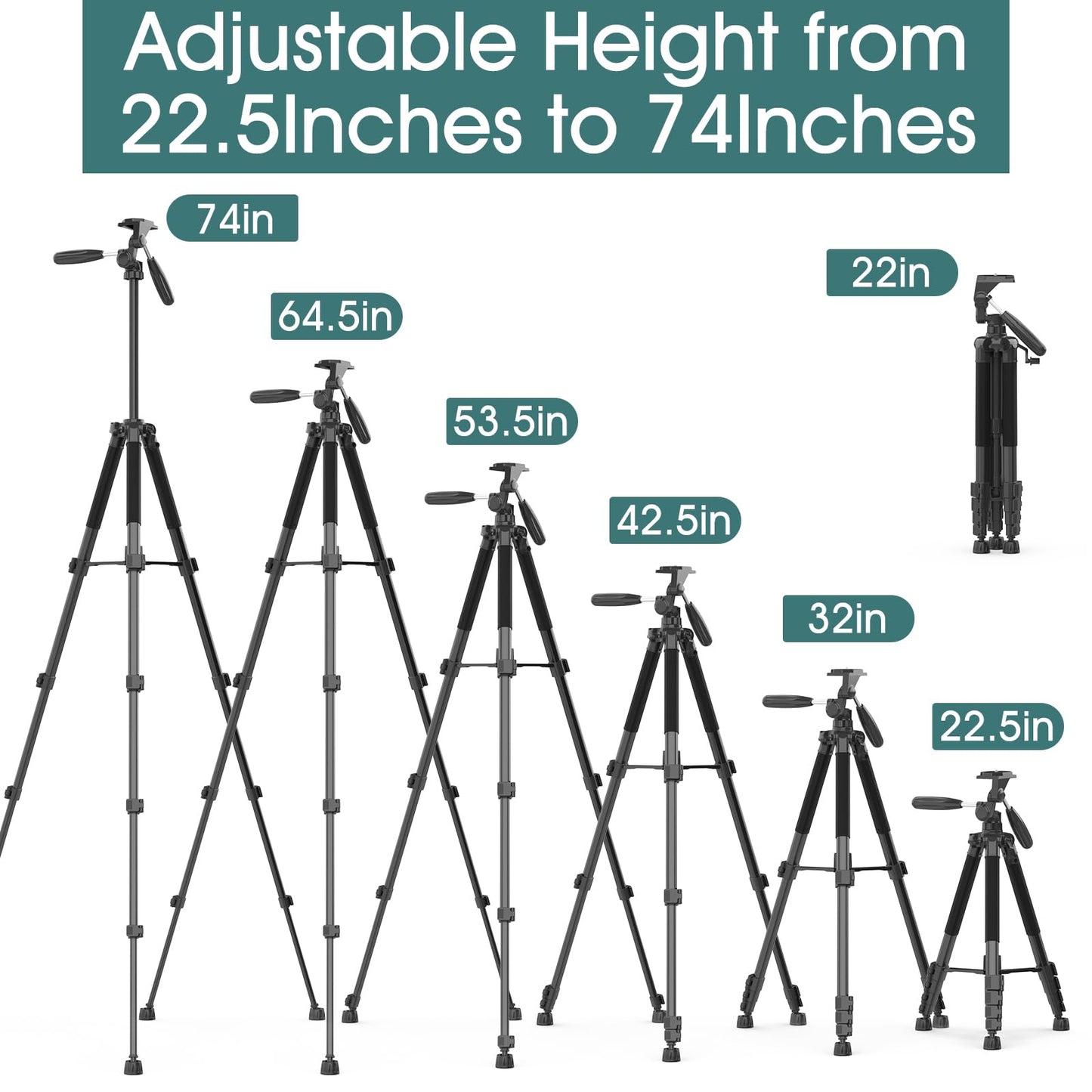 UBeesize 74" Camera Tripod with Phone Holder and Remote, Heavy Duty Tripod Stand with Portable Bag for Phone and Camera, Compatible with DSLR Cameras